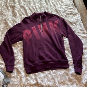 Quarter zip crew neck pink sweatshirt